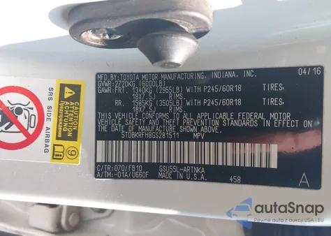 2016 Toyota Highlander Le V6 from USA, damaged, VIN 5TDBKRFH8GS281511